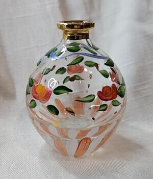 Vintage Royal Limited Crystal Handpainted Italian Floral Perfume Bottle Gold Rim